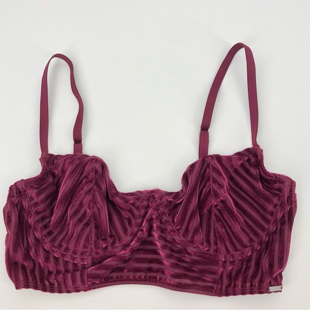 Gilly Hicks Ribbed Velvet Velour Bustier Bralette Medium Burgundy Underwire